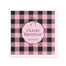 Modern Preppy Pink Black Gingham Birthday