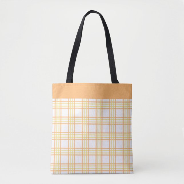 Modern Preppy Plaid Orange Yellow Pattern Tote Bag (Front)
