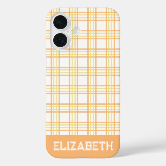 Modern Preppy Plaid Varsity Font Orange Yellow Case-Mate iPhone Case (Back)