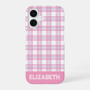 Modern Preppy Plaid Varsity Font Pink Purple iPhone 16 Case