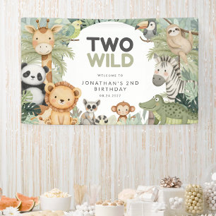 Modern Preppy Two Wild 2nd Birthday Jungle Animals Banner