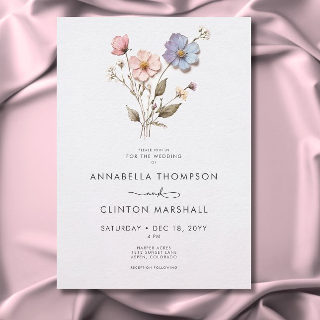 Modern Pressed Pastel Wildflowers Wedding Invitation (Modern Pressed Pastel Wildflowers Wedding Invitation)
