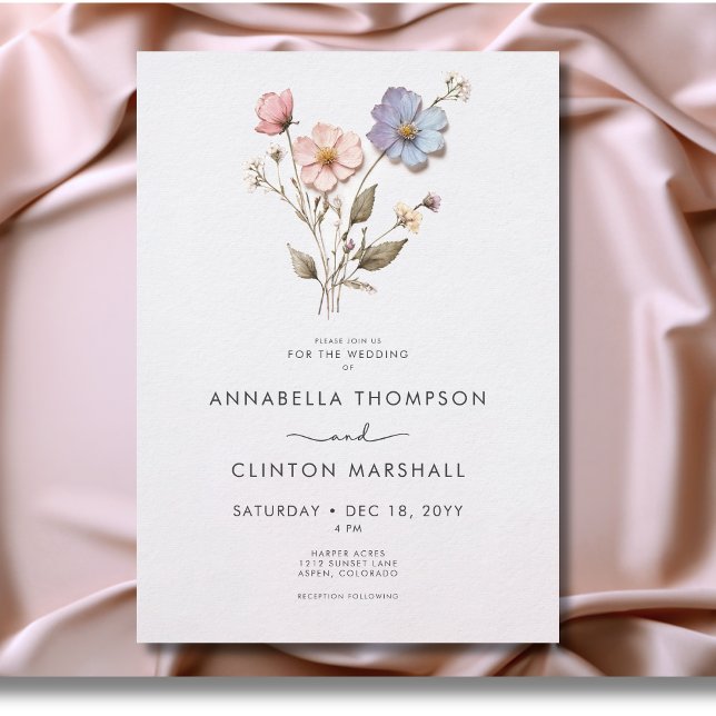 Modern Pressed Pastel Wildflowers Wedding Invitation (Modern Pressed Pastel Wildflowers Wedding Invitation)