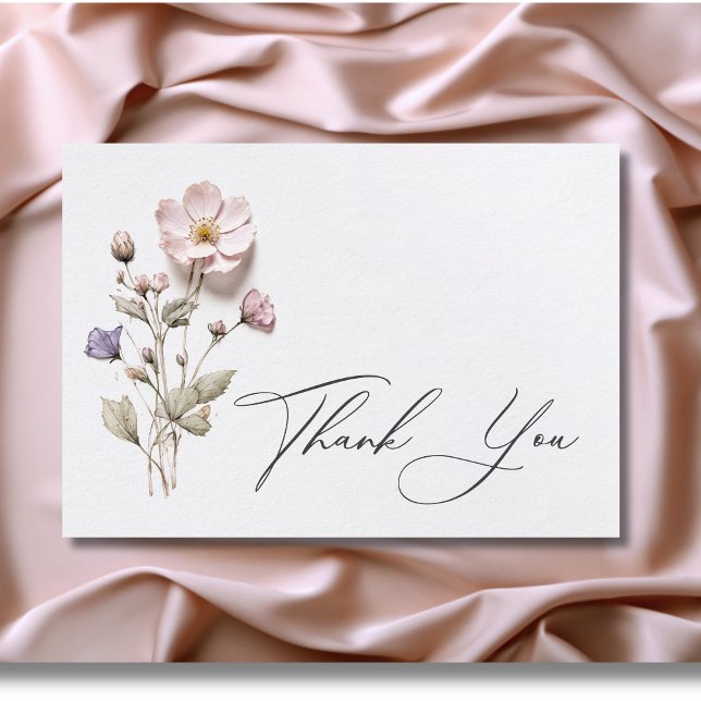 Modern Pressed Pastel Wildflowers Wedding Thank You Card (Modern Pressed Pastel Wildflowers Wedding Details Enclosure Card)
