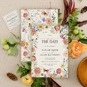 Modern Pressed Wildflower Boho Chic Save the Date Invitation