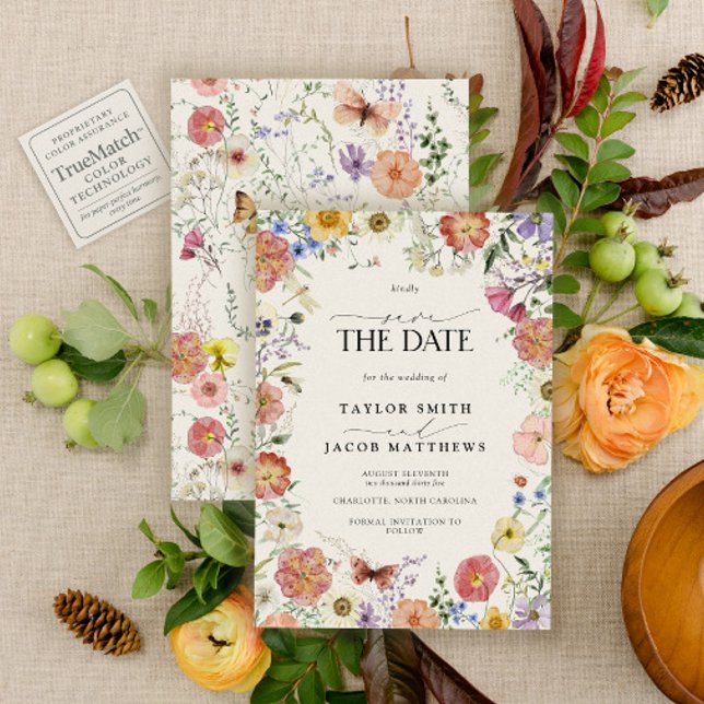 Modern Pressed Wildflower Boho Chic Save the Date Invitation (Creator Uploaded)