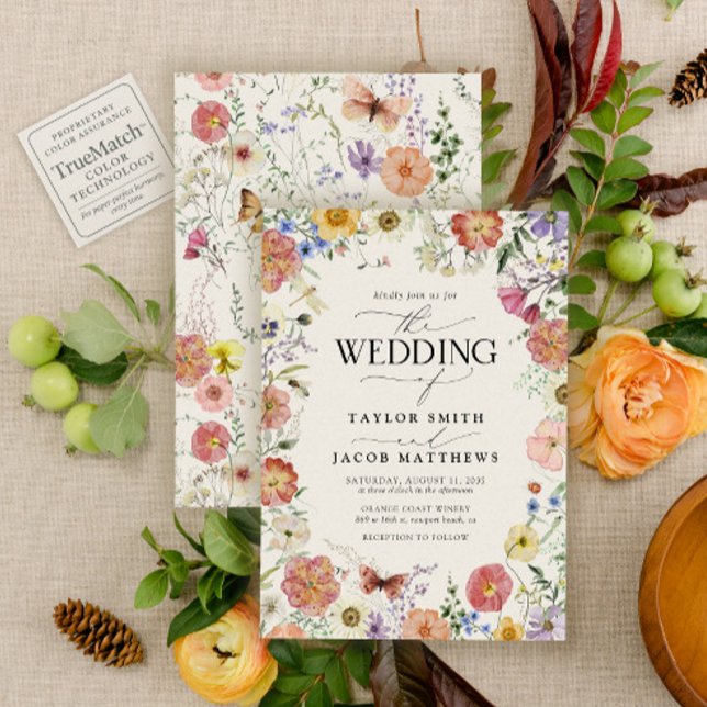 Modern Pressed Wildflower Boho Chic Wedding Invitation (Creator Uploaded)