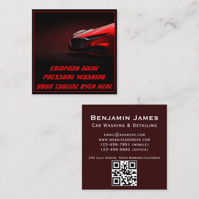 Modern Pressure Washing Mobile Car Wash qr code Square Business Card (Front/Back)