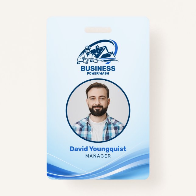 Modern Pressure Washing Power Wash House Cleaning ID Badge (Front)