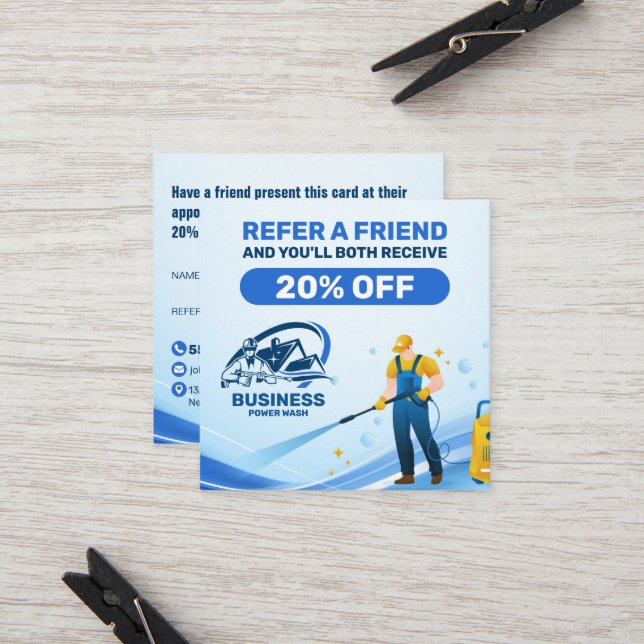 Modern Pressure Washing Power Wash House Cleaning Referral Card (Front/Back In Situ)