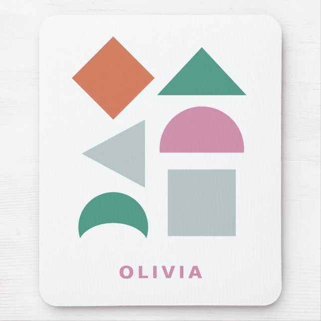 Modern pretty colourful name personalised geometri mouse mat (Front)