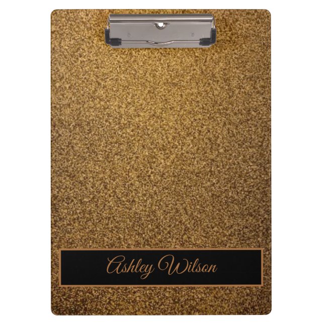 Modern pretty copper gold black frame glitter clipboard (Front)