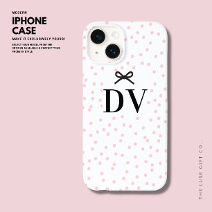 Modern Pretty Cute Pink Polka Dot Bow Monogram Case-Mate iPhone 14 Case