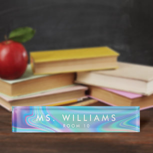 Modern + Pretty Faux Iridescent Office Teacher Nameplate