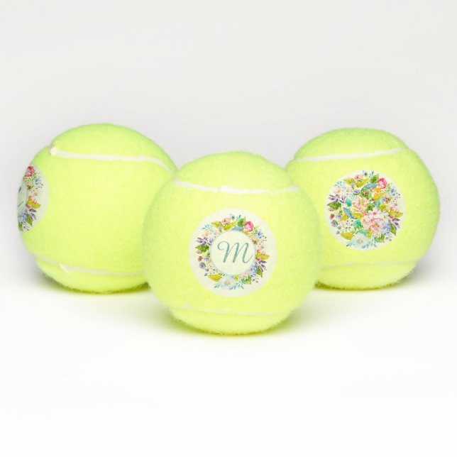 Modern Pretty Floral Monogram Play In Style Tennis Balls (Multi)
