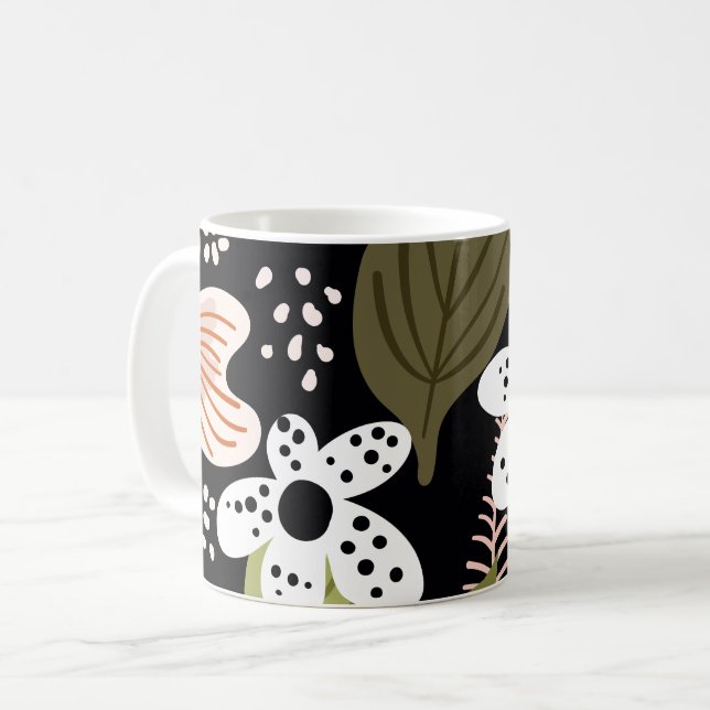 Modern Pretty Foliage Floral Pattern Coffee Mug (Front Left)