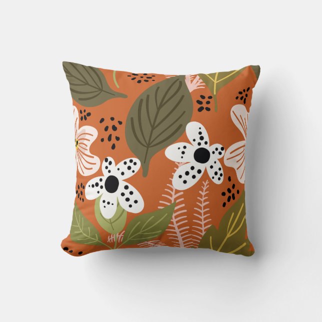 Modern Pretty Foliage Floral Pattern Cushion (Front)