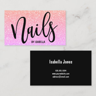 Modern pretty girly bright ombre glitter nails business card