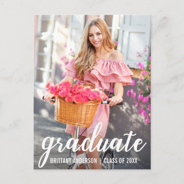 Modern Pretty Graduation Announcement (Blank Back) Postcard (Front)