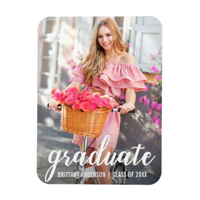 Modern Pretty Graduation Announcement Photo Magnet (Vertical)
