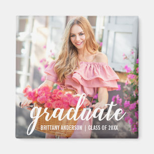 Modern Pretty Graduation Announcement Photo Sq Magnet