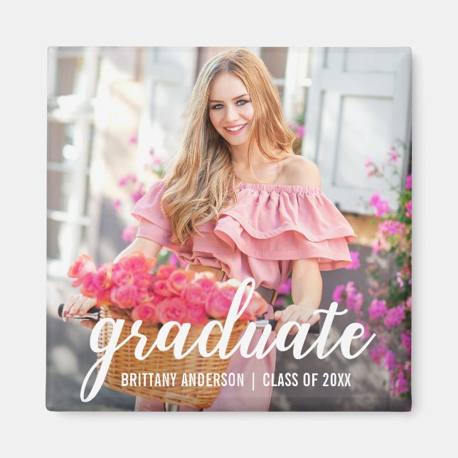 Modern Pretty Graduation Announcement Photo Sq Magnet (Front)