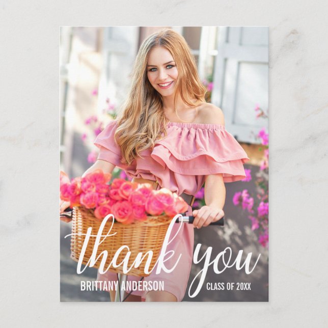 Modern Pretty Graduation Thank You Graduate Photo Postcard (Front)