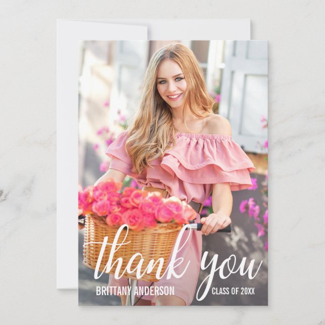 Modern Pretty Graduation Thank You Photo Card (Front)