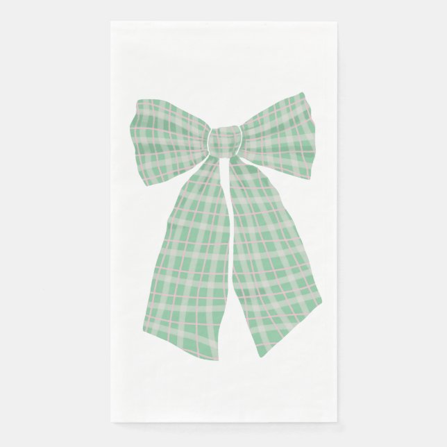 Modern Pretty Green Gingham Romantic Coquette Bow Napkin (Front)