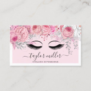 Modern pretty pink floral eyelash extensions business card