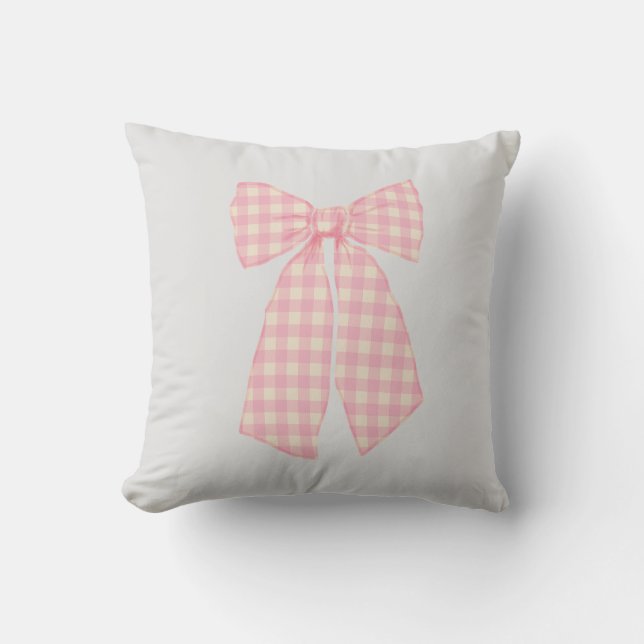 Modern Pretty Pink Gingham Romantic Coquette Bow Cushion (Front)