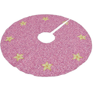 Modern Pretty Pink Glitter Gold Stars Christmas Brushed Polyester Tree Skirt