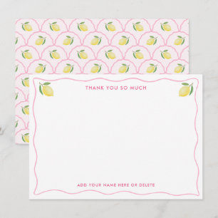 Modern Pretty Pink Wavy Border Citrus Baby Shower Thank You Card