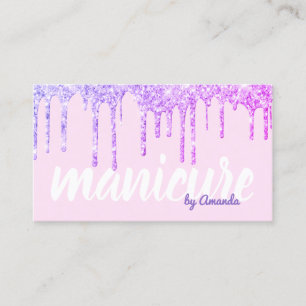 Modern pretty purple glitter drips manicure  business card