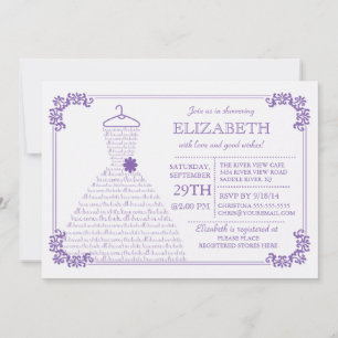 Modern Pretty Purple Wedding Dress Bridal Shower Invitation