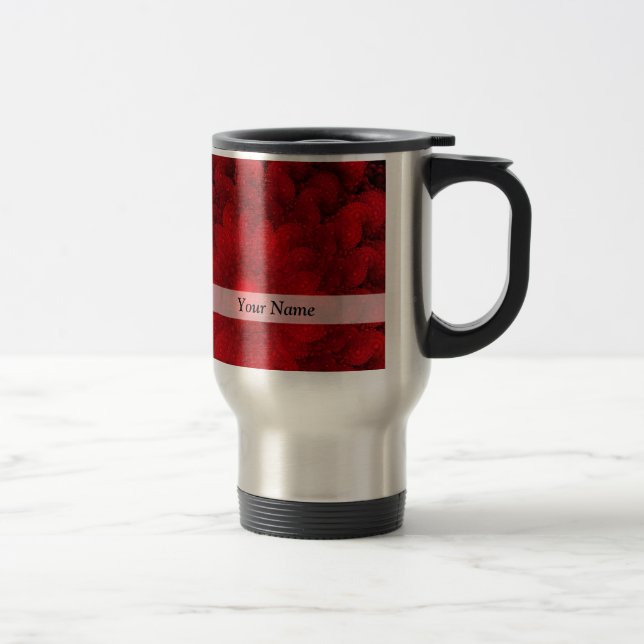 Modern pretty  red fractal pattern travel mug (Right)