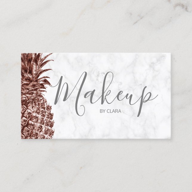 Modern pretty rose gold pineapple makeup artist business card (Front)
