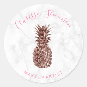 Modern pretty rose gold pineapple makeup artist classic round sticker
