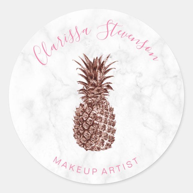 Modern pretty rose gold pineapple makeup artist classic round sticker (Front)