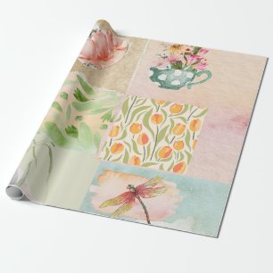 Modern pretty watercolor background collage art wrapping paper