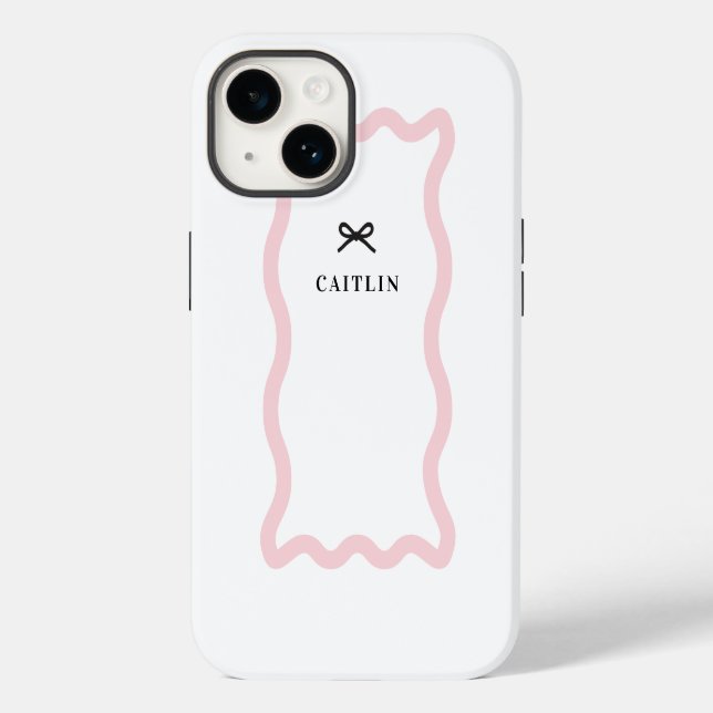 Modern Pretty Wave Pattern Bow Blush Monogram Case-Mate iPhone Case (Back)
