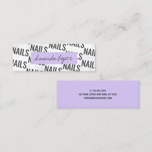 Modern pretty white marble black purple nails mini mini business card