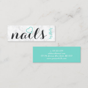 Modern pretty white marble mint black nails mini business card