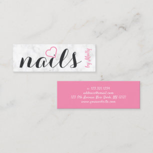 Modern pretty white marble pink black nails mini business card