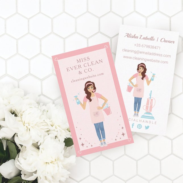 Modern Pretty Woman Cleaning & Maid Services Business Card (Creator Uploaded)