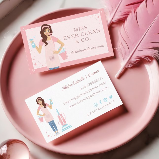 Modern Pretty Woman Cleaning & Maid Services Business Card (Modern Pretty Woman Cleaning & Maid Services Business Card)