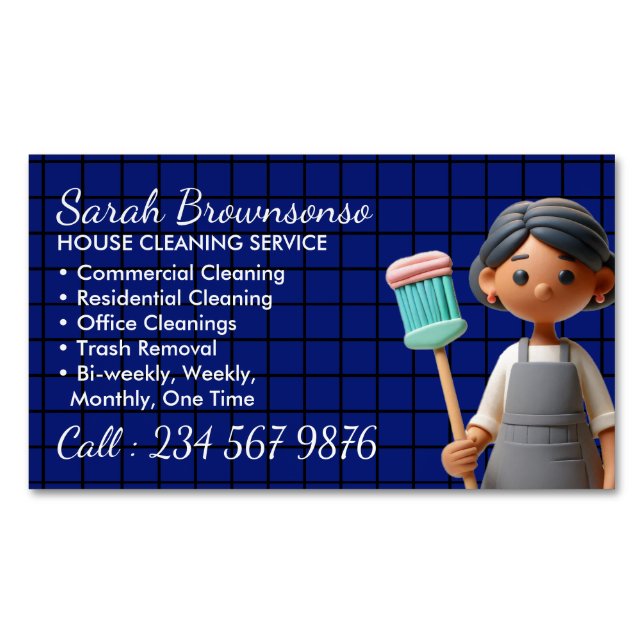 Modern Pretty Woman Cleaning & Maid Services Magnetic Business Card (Front)