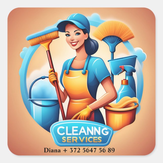 Modern Pretty Woman Cleaning & Maid Services  Square Sticker (Front)