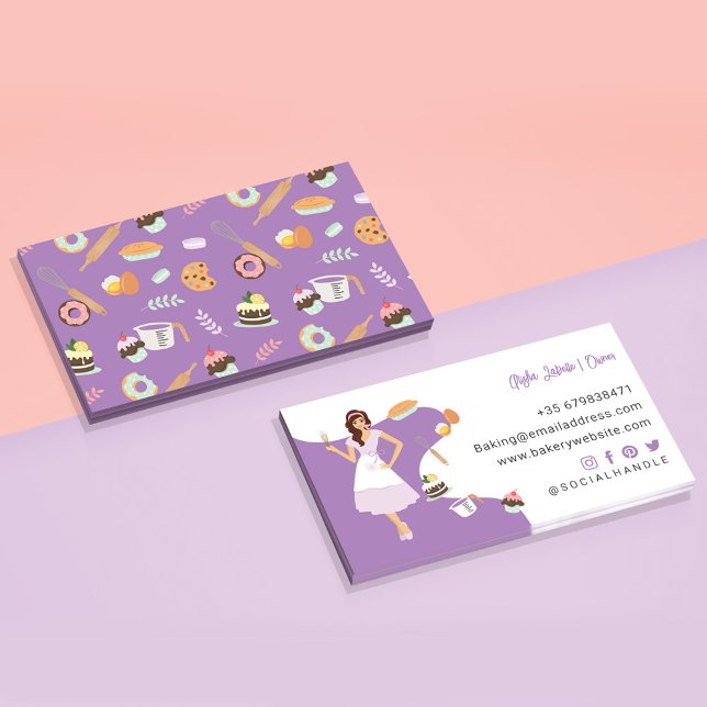 Modern Pretty Woman Sweet Bakery Services Purple Business Card (Creator Uploaded)