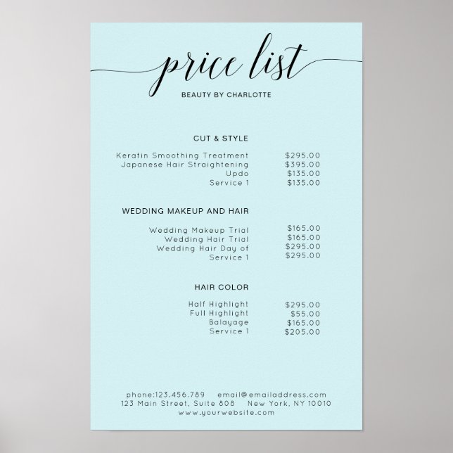 Modern,  price list Poster (Front)